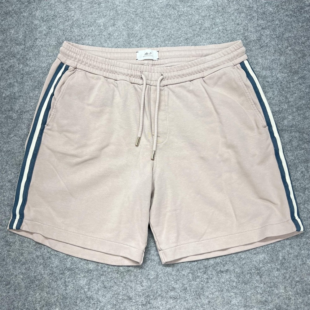 Mr Porter Sweat Shorts Mens Large Pink Organic Cotton Stripe Drawstring 7"